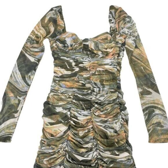 ZARA Marbled Ruched Draped Tulle Mini Dress Size XS - Picture 4 of 7